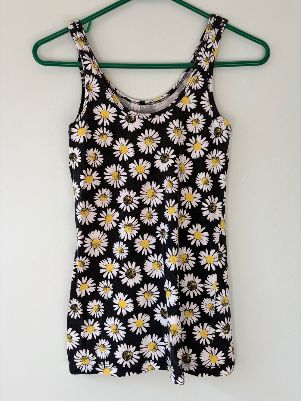Y2K No Boundaries Daisy Print Tank Dress Medium Black Floral Mini Dress